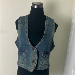 Vintage Suzzy Y2K  Blue Denim Button-Up Vest Size Large